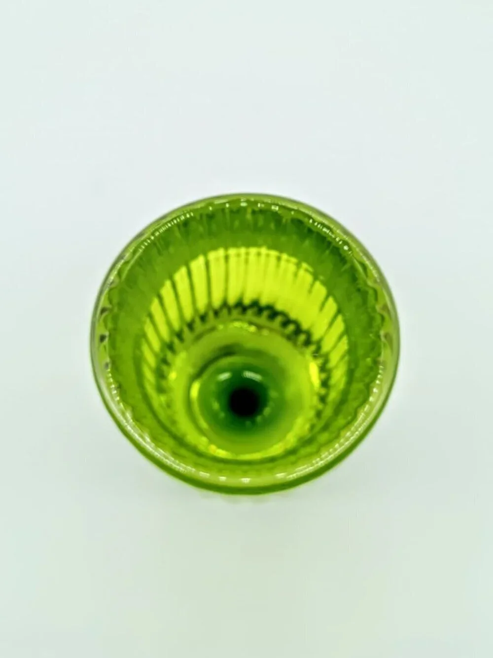 Handmade Lime Green Ribbed Studio Art Glass Candle Holder